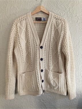 Vintage Gaeltarra 100% Wool Irish Cable Knit Cardigan - Women’s Size Small